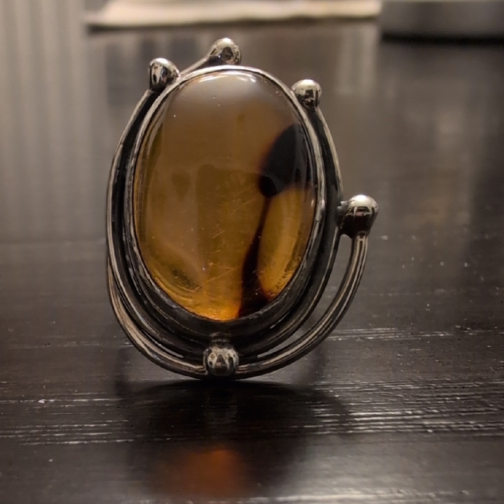 Sterling Silver Amber Ring - Picture 2 of 11